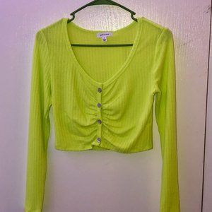 Neon Button Up Long Sleeved Crop Top